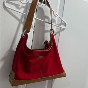Tod’s Stylish hobo Red fabric and Tan  leather gently  worn see photos